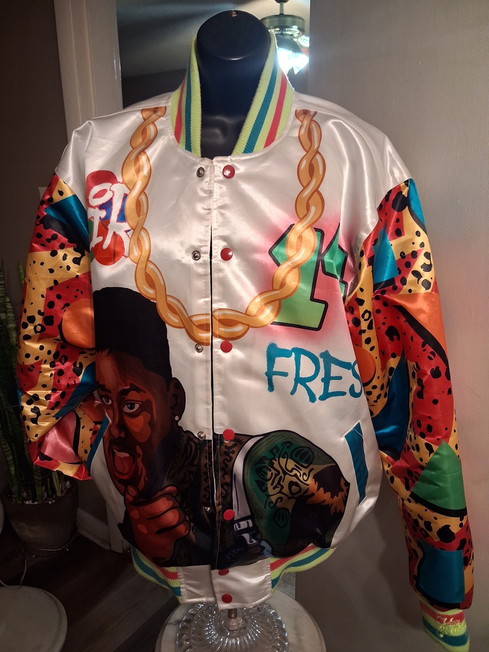 Nostalgia Multicolor Graphic Satin Bomber Jacket